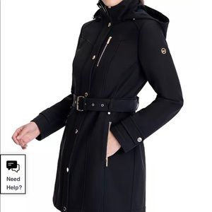 NWT Michael Kors hooded belted black coat.